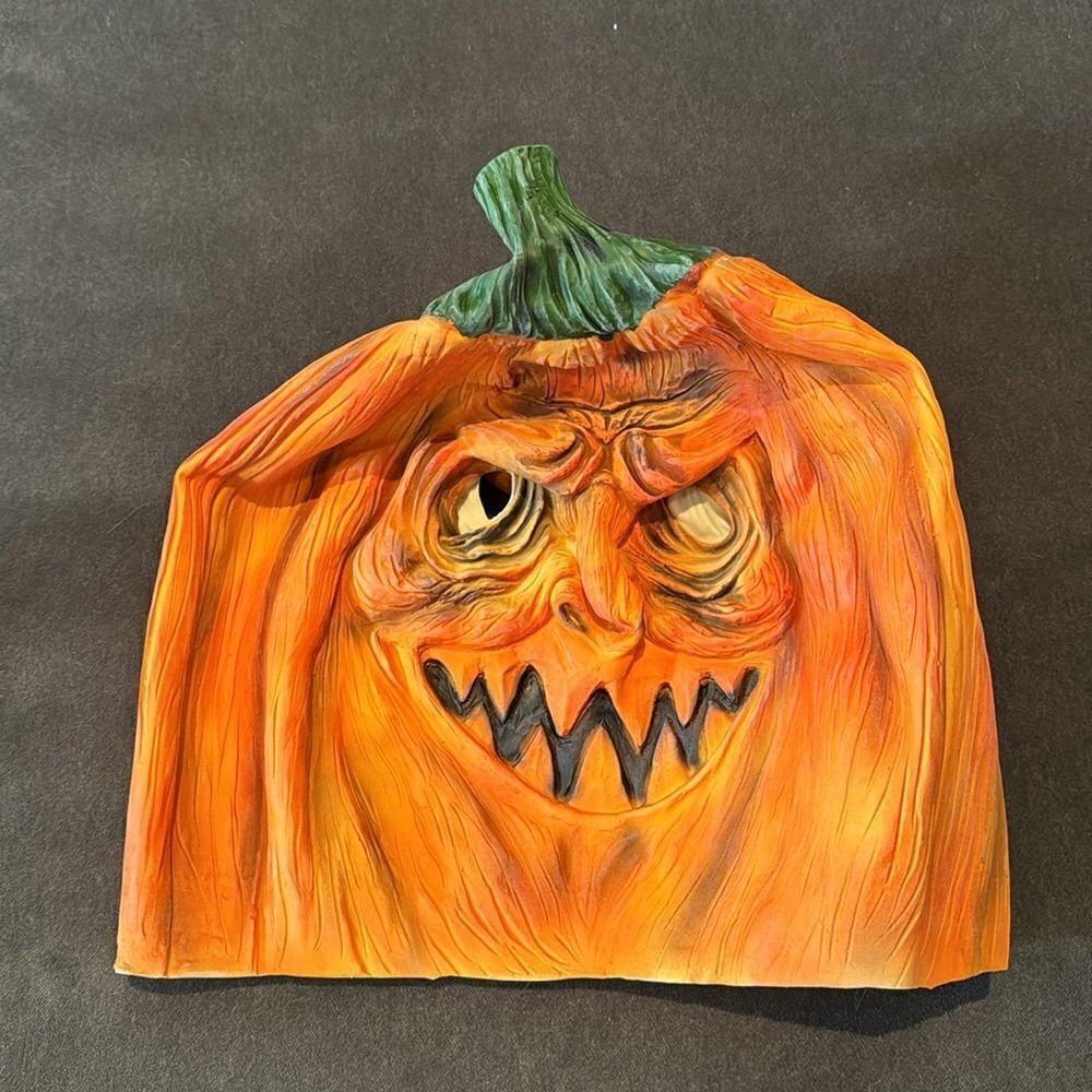 Adult Scary Halloween Full Head Pumpkin Mask TWO Sided Latex One Size NEW - Picture 3 of 5